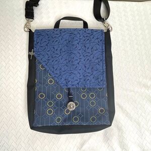 Crossbody Travel Bag with Dragonfly Zip Charm Detail Blue Black Geometric Floral